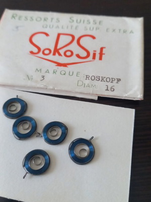 Roskopf watch springs set of 5 new, gold and silver