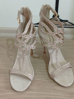Aldo high-heeled sandals used, size 37, beige with rhinestones