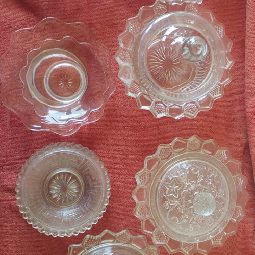 Glass candy dishes with plates from the 1950s like new