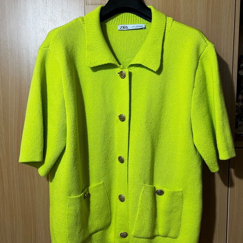 Zara Short-Sleeve Cardigan Used Fluorescent Lime Size L