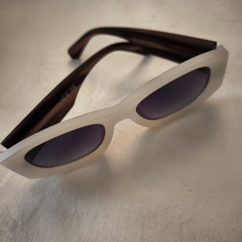 Ukca CE sunglasses in white matte and brown wood effect