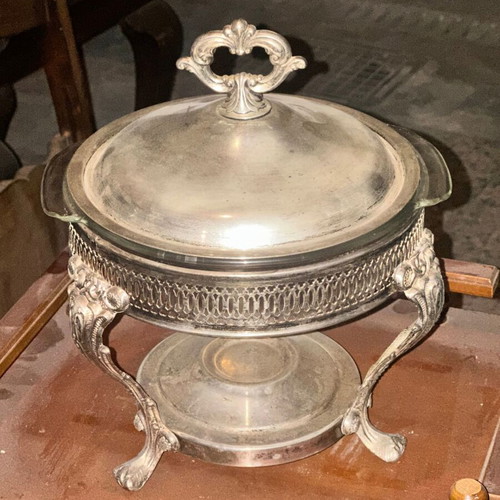 Vintage Silver-Plated Chafing Dish with Glass Container and Lid used