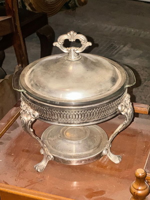 Vintage επάργυρο chafing dish με γυάλινο σκεύος και καπάκι μεταχειρισμένο