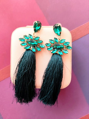 Σκουλαρίκια Zara με φούντα και πέτρες πράσινα και χρυσαφί σαν καινούργια