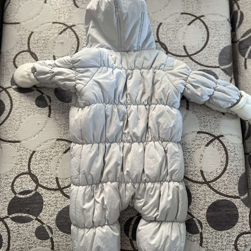 Prenatal baby snowsuit like new, silver-gray with panda design