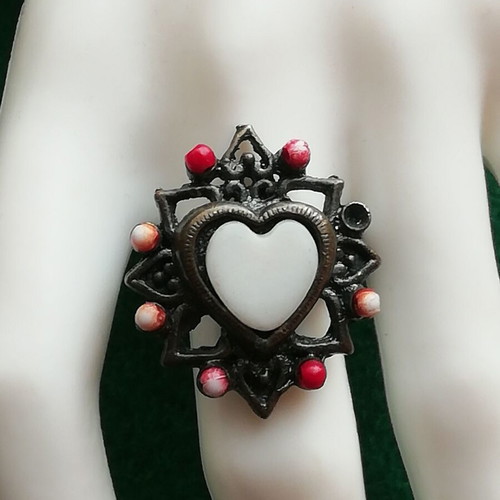 Bronze ring vintage white heart DIY open size new