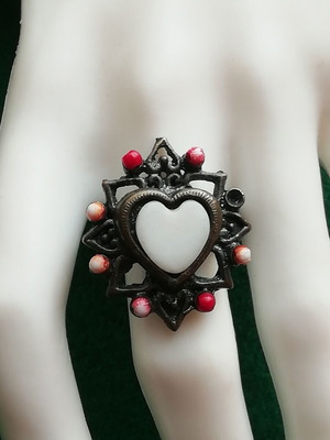Bronze ring vintage white heart DIY open size new