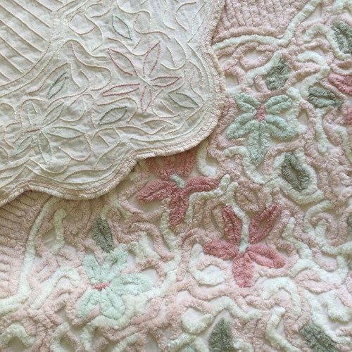 Vintage Chenille Bedspread King Size Used Floral Embossed