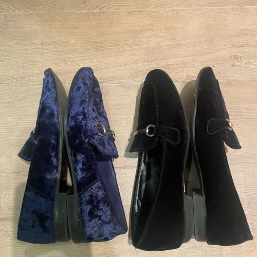 Loafers Bershka used, velvet blue and black, size 39, 2 pairs
