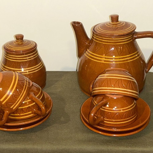 Vintage Bulgarian Ceramic Tea Set Troyan Pottery, 10 pieces, like new