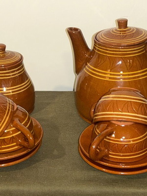 Vintage βουλγάρικο κεραμικό σετ τσαγιού Troyan Pottery, 10 τεμάχια, σαν καινούργιο