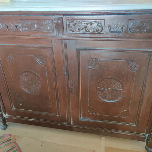 Cycladic furniture used, solid wood with carved details, two pieces