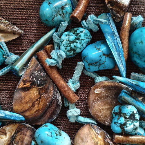 Natural Jewelry Making Materials Set with Malachite, Turquoise, and Mother-of-Pearl
