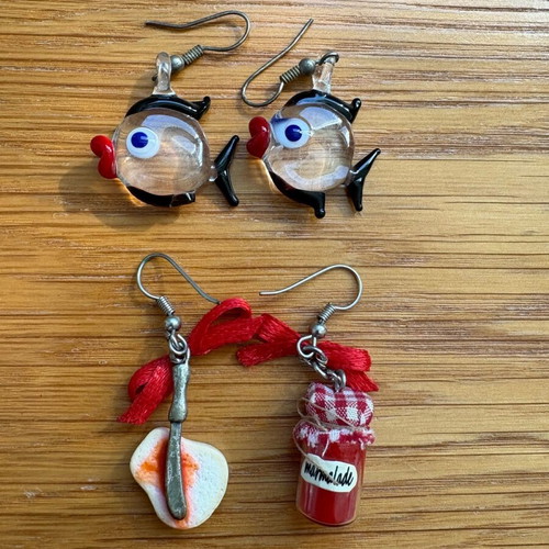 Set of handmade and faux earrings used