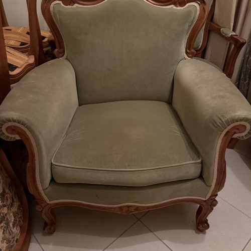 Louis XV vintage neoclassical furniture set like new, carved wood upholstery