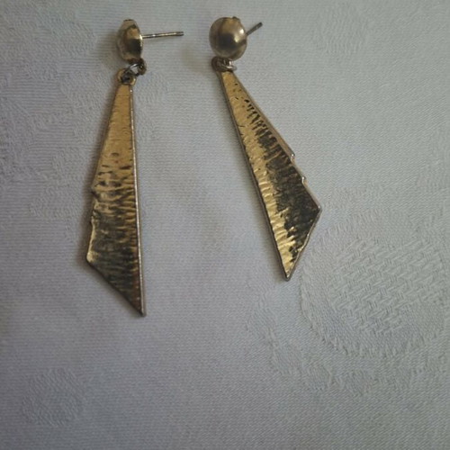 Vintage 80s Earrings Black Enamel & Glitter Geometric