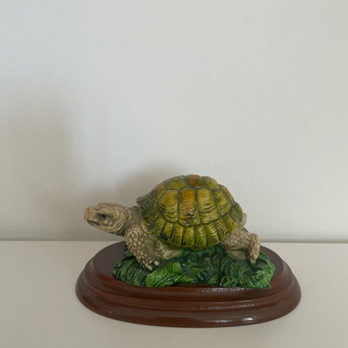 Porcelain turtle on wooden base like new