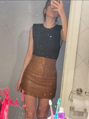 Mini leather skirt new, brown, Zara, size XS