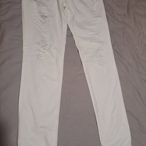 White slim denim pants like new with rips and straight fit