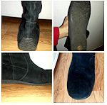  Γυναικεία παπούτσια μπότες δέρμα/σουέτ 38, μαύρα χαμηλά