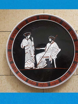 Κεραμικό πιάτο KUTAHIA ATHENS μεταχειρισμένο με αρχαιοελληνική ζωγραφική 32,5 εκ.