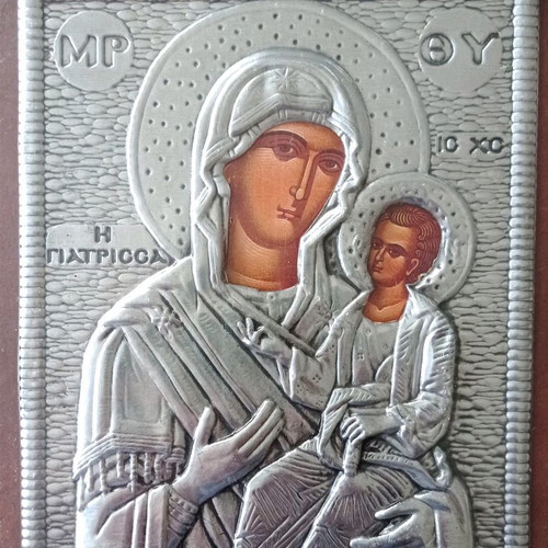 Icon of Panagia Giatrissa new, Byzantine style, silver
