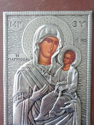 Icon of Panagia Giatrissa new, Byzantine style, silver