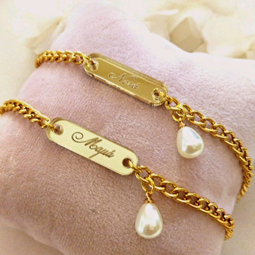 Handmade baptism or wedding bracelets with plexiglas motif and chain