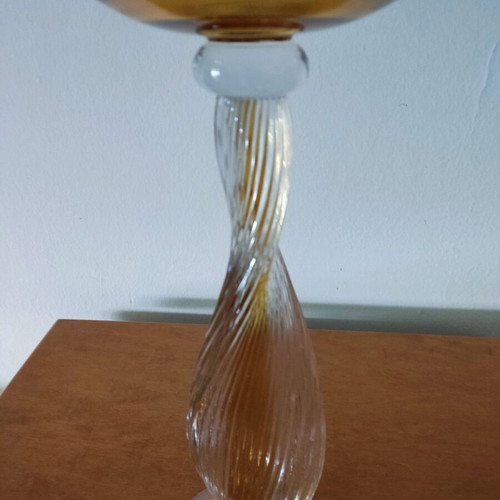 Evans Atelier crystal candlestick like new with yellow gold hue