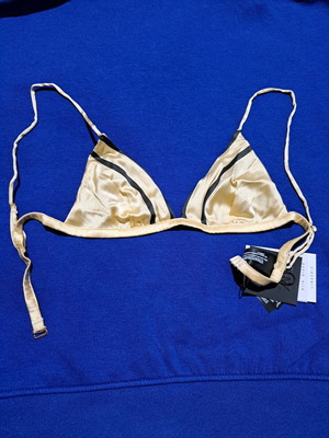 Zara Silk Triangle Bralette size S new, gold with black stripes
