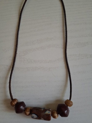 Ethnic necklace handmade with leather strap used, brown