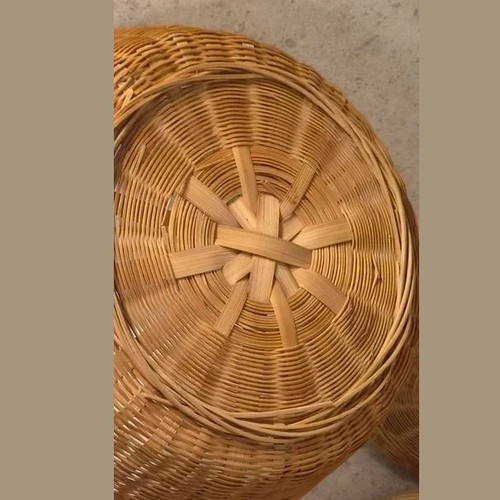 Wicker Storage Baskets Set of 3 with Lids, Like New, Round Boho