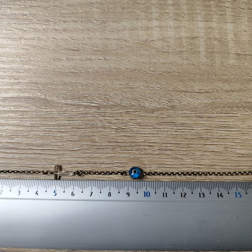 Silver bracelet with evil eye and cross used, 925 silver, 17.5 cm