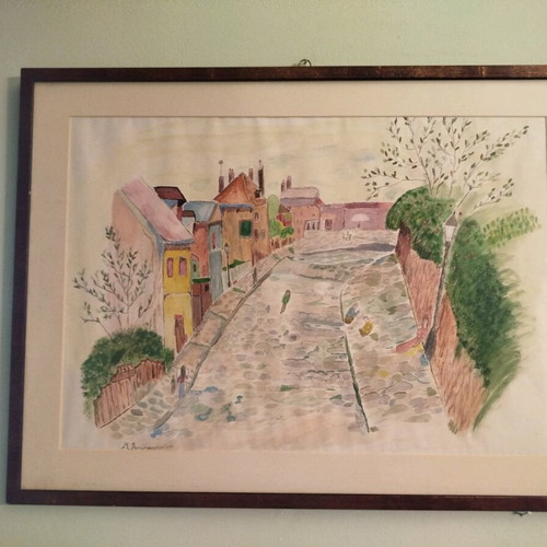 Watercolor in frame with glass like new, handmade