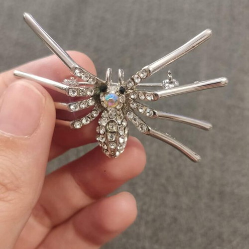 Spider brooch new with rhinestones silver color
