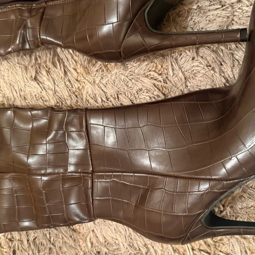 Croc brown synthetic boots knee-high new size 37