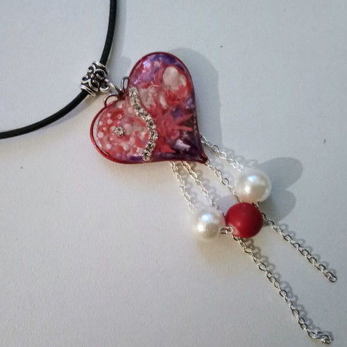 Handmade double-sided necklace new, red, with heart pendant