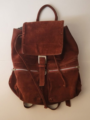 Thiros vintage suede leather backpack like new, brown and red