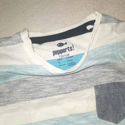 Pepperts! Boys' T-shirt like new, size 122/128, white and blue