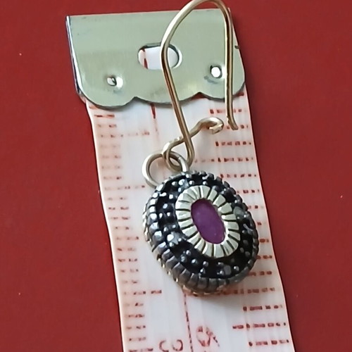 Earrings with rubies and diamonds vintage cut in 9k gold and 925 silver like new