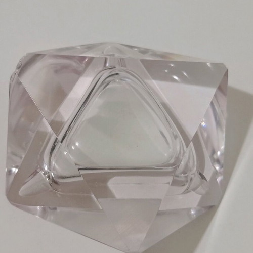 Crystal ashtray used, geometry design, Italy, pink amethyst color