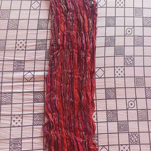 Boho women's scarf with pleated texture and embroidery