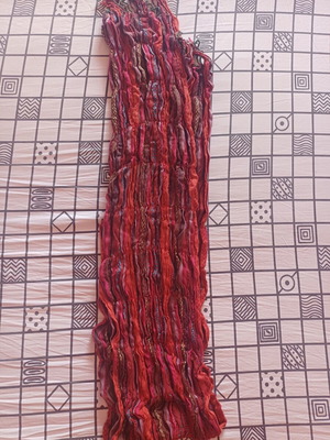 Boho women's scarf with pleated texture and embroidery