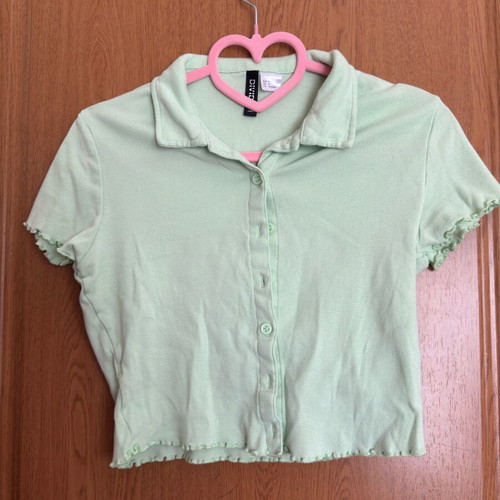 Crop top lime green H&M small with collar and buttons like new