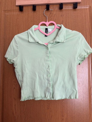 Crop top lime green H&M small with collar and buttons like new