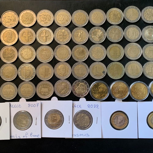 2 Euro Coin Collection used, 50 pcs plus 1€ and 50 cent unc 2002