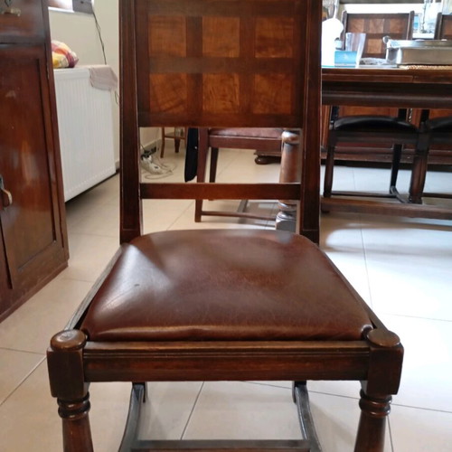 Chairs used, pack of 4, walnut wood with leather seat