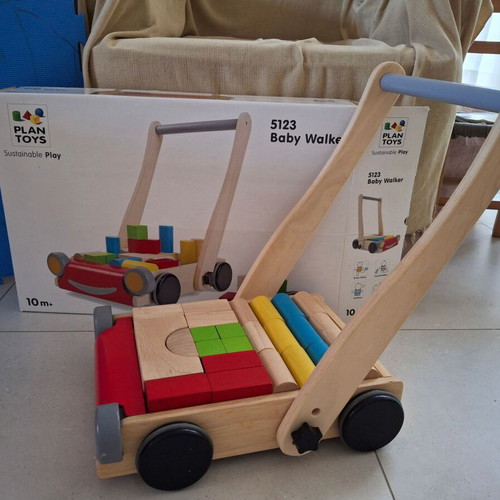 Plan Toys Baby Walker with Wooden Blocks used