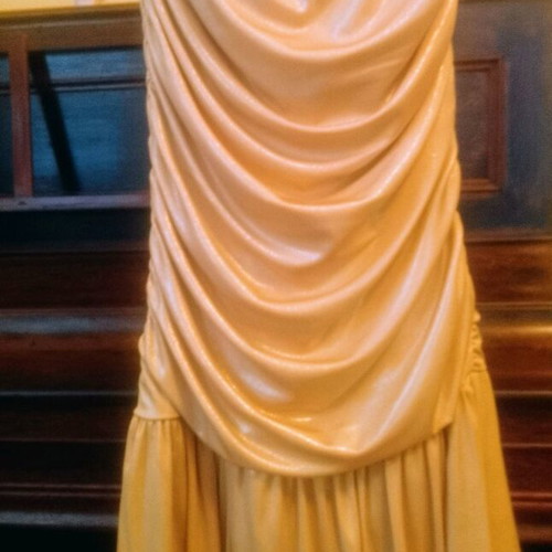 Alfred Angelo Vintage Strapless Short Metallic Draped Dress Champagne Color Like New
