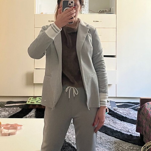 Grey suit set like new, S, polyester with stripes